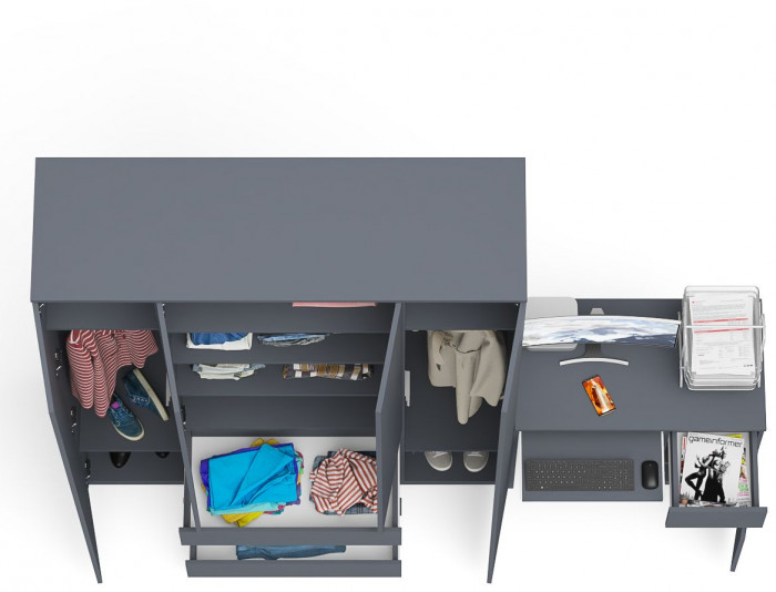 Мори компьютерный стол МС-1 правый + Шкаф МШ1600.1, графит