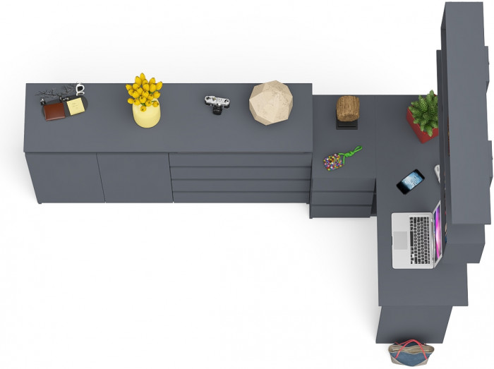 Мори компьютерный стол МС-16 левый + Комод МК1600.1 + Полка 1200, графит