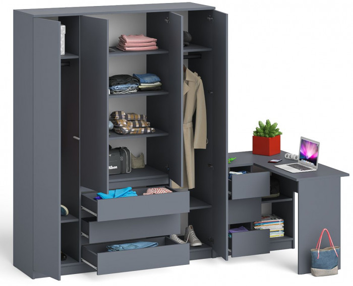 Мори компьютерный стол МС-16 левый + Шкаф МШ1600.1, графит