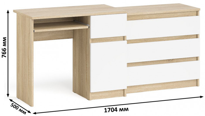 Мори компьютерный стол МС-1 правый + Комод МК800.1, дуб сонома/белый