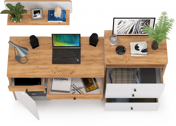 Вуди Компоновка № 47, цвет белый премиум/дуб крафт золотой, ШхГхВ 180х52,7х170 см., универсальная сборка