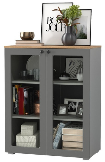 Остин 16.394.01 Шкаф-витрина(тумба), серый графит/дуб крафт золотой