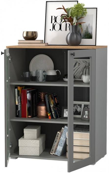 Остин 16.394.01 Шкаф-витрина(тумба), серый графит/дуб крафт золотой