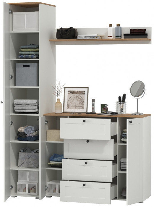 Остин Прихожая 63, белый шагрень/дуб крафт золотой