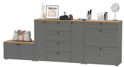 Остин 16.221 Комод + 16.121 Тумба для обуви + 13.257 Тумба, цвет серый графит/дуб крафт золотой, ШхГхВ 280х41,9х99,3 см.