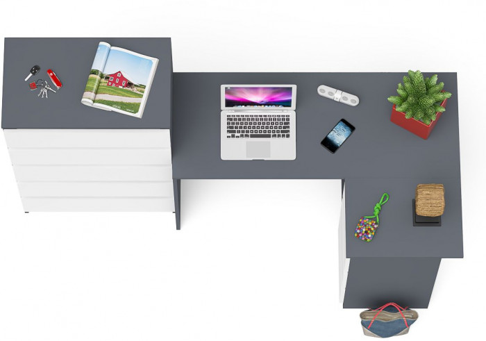 Мори компьютерный стол МС-16 правый + Комод МК700.5, графит/белый