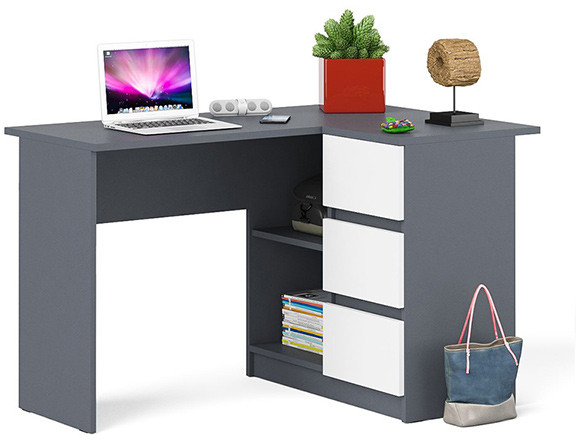 Мори Стол компьютерный МС-16 правый, цвет графит/белый, ШхГхВ 124,4х84,9х76,6 см., выдвижные ящики справа, НЕ универсальная сборка