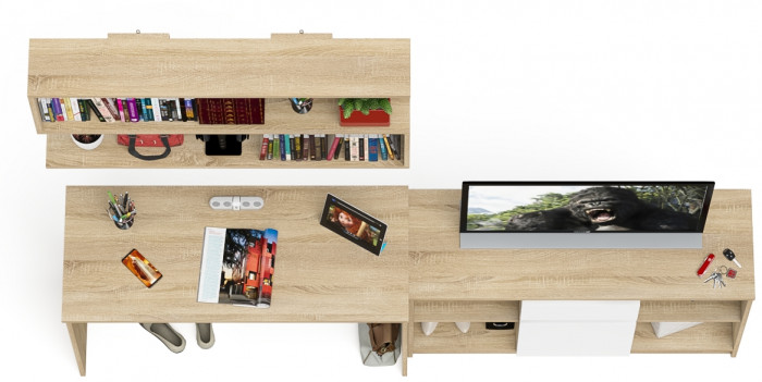 Мори Стол письменный МСП1200.1 + Тумба МТВ1204.1 + Полка 1200, цвет дуб сонома/белый, ШхГхВ 240,8х50х209,6 см., универсальная сборка