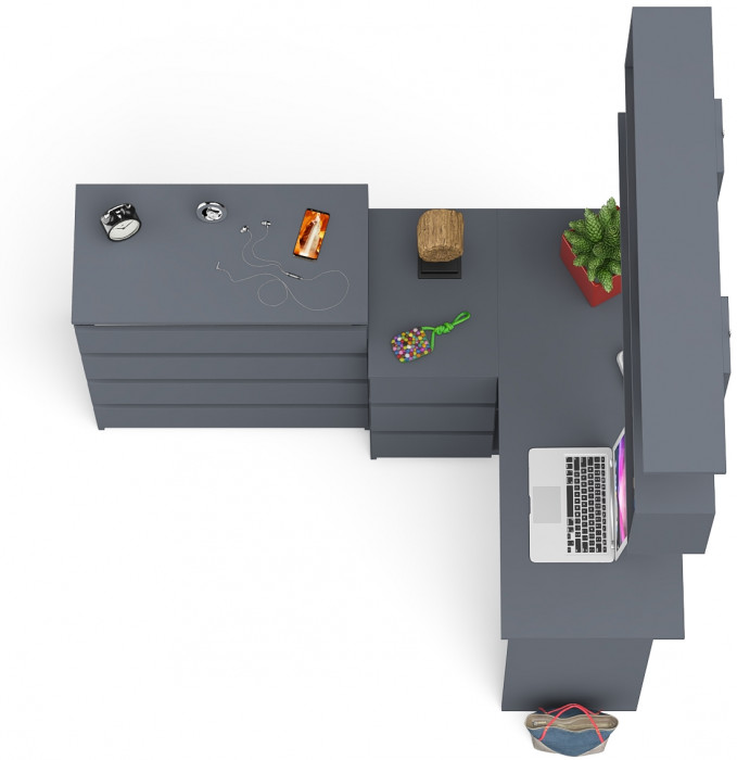 Мори компьютерный стол МС-16 левый + Комод МК800.4 + Полка 1200, графит