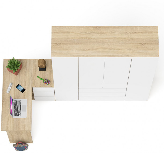 Мори Стол компьютерный МС-16 правый + Шкаф МШ1600.1, цвет дуб сонома/белый, ШхГхВ 284,8х84,9х209,6 см., выдвижные ящики справа, НЕ универс. сборка
