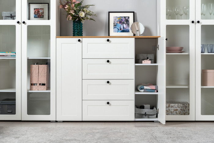 Остин 16.394.02 Шкаф-витрина, белый шагрень/дуб крафт золотой