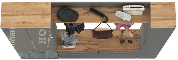 Октава Прихожая 33, цвет серый графит/дуб крафт золотой/фасады МДФ серый графит, ШхГхВ 226,4х35,4х197,6 см., универсальная сборка