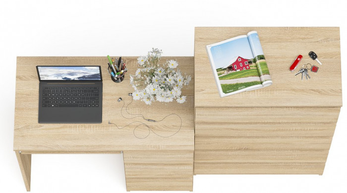 Мори компьютерный стол МС-6 правый + Комод МК700.5, дуб сонома