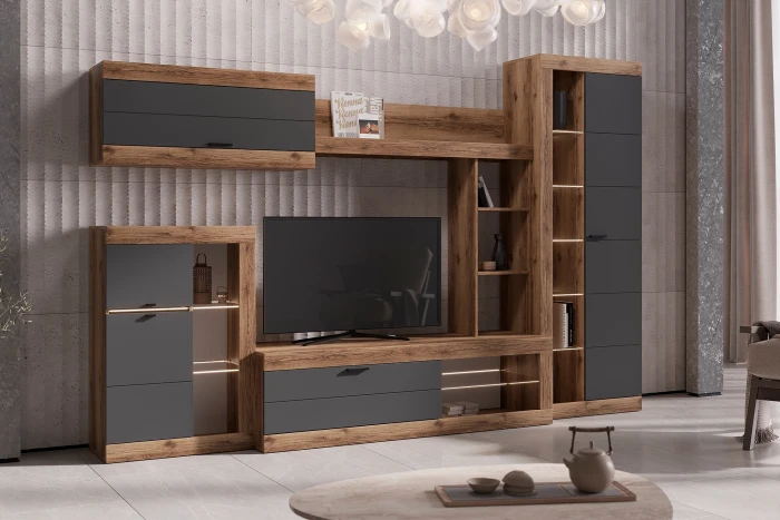 Прага Модульная Гостиная, вариант №4, Дуб Делано/Графит