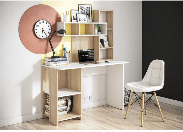 Стол компьютерный Олимп, дуб сонома/белый