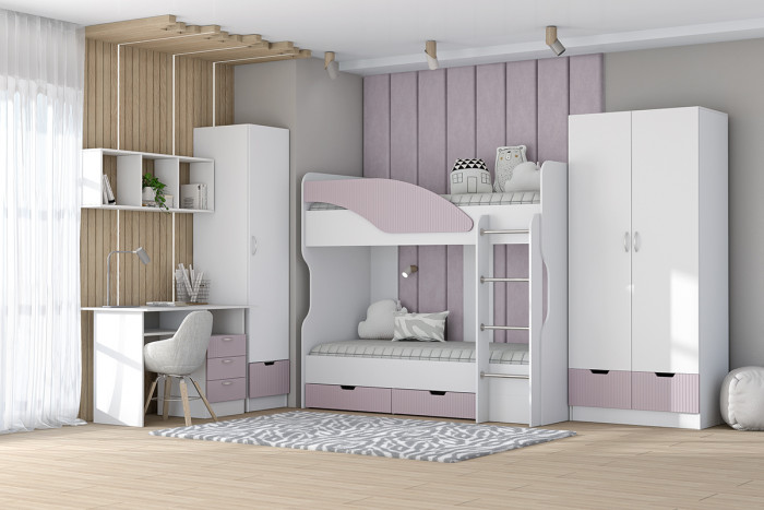 Детская комната Бриз МДФ, набор 6, Белый/Ирис (Полосы)