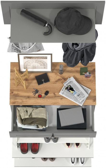 Остин 16.121 Тумба для обуви + 15.12 Вешалка, цвет серый графит/дуб крафт золотой, ШхГхВ 80х41,6х210 см.