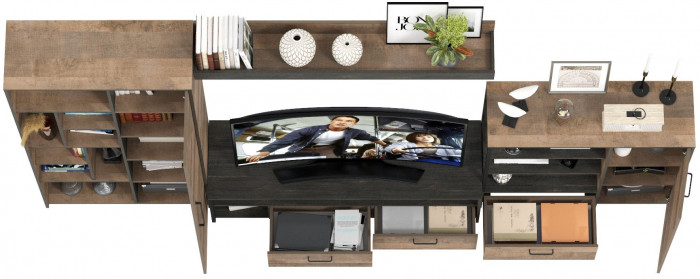 Трувор Гостиная 047, цвет дуб гранж песочный/интра, ШхГхВ 351,8х45,4х194,2 см., универсальная сборка