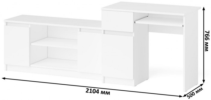 Мори Стол компьютерный МС-1 левый + Тумба МТВ1200.1, цвет белый, ШхГхВ 210,4х50х76,6 см., выдвижной ящик слева, НЕ универсальная сборка