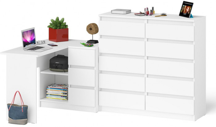 Мори Стол компьютерный МС-16 правый + Комод МК1200.10, цвет белый, ШхГхВ 244,8х84,9х115 см., выдвижные ящики справа, НЕ универсальная сборка