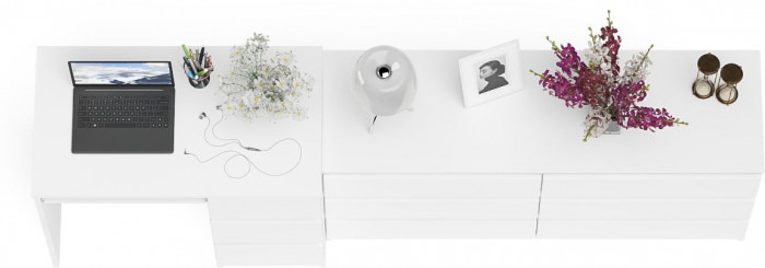 Мори Стол компьютерный МС-6 правый + Комод МК1380.6, цвет белый, ШхГхВ 228х50х76,6 см., выдвижные ящики справа, НЕ универсальная сборка