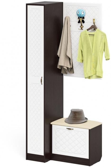 Прихожая П-6 Компоновка № 41, венге/фасады МДФ белое дерево фрезеровка ромб