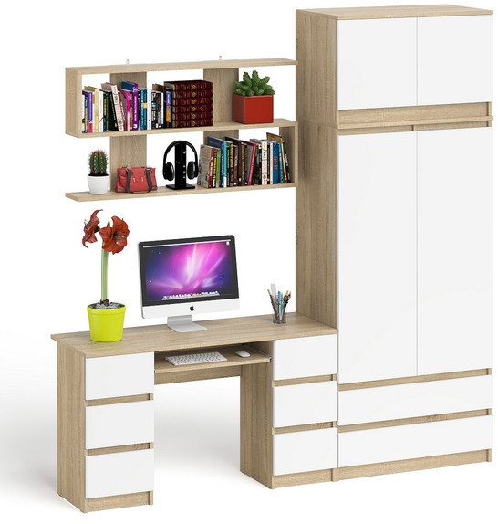 Мори компьютерный стол МС-2 + Шкаф МШ900.1 + Антресоль МА900.1 + Полка 1200, дуб сонома/белый