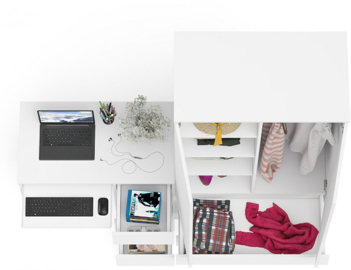 Мори компьютерный стол МС-6 правый + Шкаф МШ900.1, белый