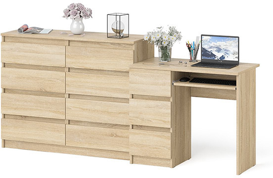 Мори Стол компьютерный МС-6 левый + Комод МК1200.8, цвет дуб сонома, ШхГхВ 210,4х50х94 см., выдвижные ящики слева, НЕ универсальная сборка