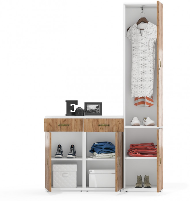 Лидер-8 Пенал МД 21Б + Тумба МД 3.15 + Тумба МД 3.15, белый шагрень/крафт золото