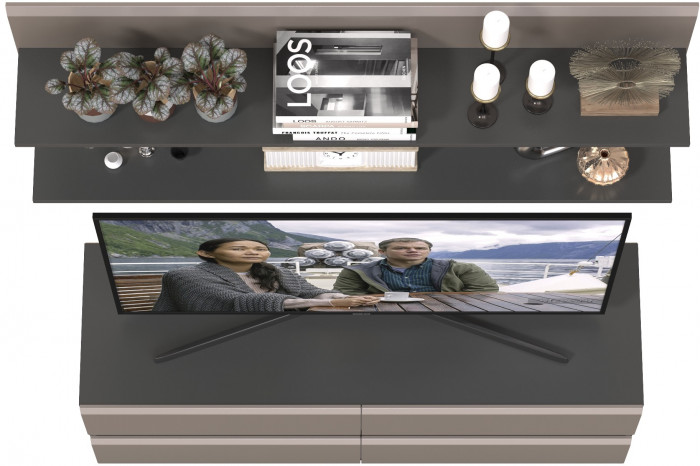 Сидней Комплектация № 045, цвет корпус: антрацит/фасады: МДФ веллюто капучино, ШхГхВ 130х41,3х210 см., ниша для ТВ 129х41х95 см., универсальная сборка