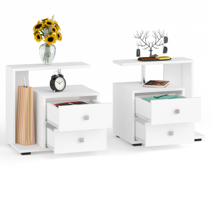 Камелия Тумба прикроватная - комплект из 2 шт.(левая + правая), цвет белый, ШхГхВ 56х39х55,2 + 56х39х55,2 см.