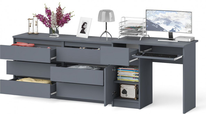 Мори компьютерный стол МС-1 левый + Комод МК1380.6, графит