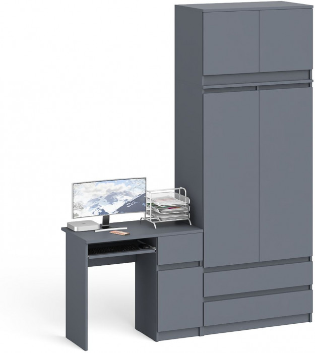 Мори компьютерный стол МС-1 правый + Шкаф МШ900.1 + Антресоль МА900.1, графит