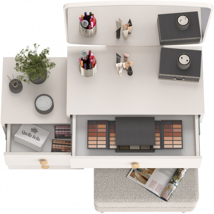 Афина Спальня 4-25901М1к.с. Трюмо + Банкетка 6-5138ТКШсв.серый Тифани, цвет кашемир серый/ткань светло-серая, ШхГхВ 105х38,6х129 + 55х33х46 см, ун. сб