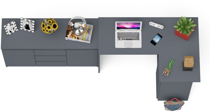 Мори компьютерный стол МС-16 правый + Комод МК1200.3, графит