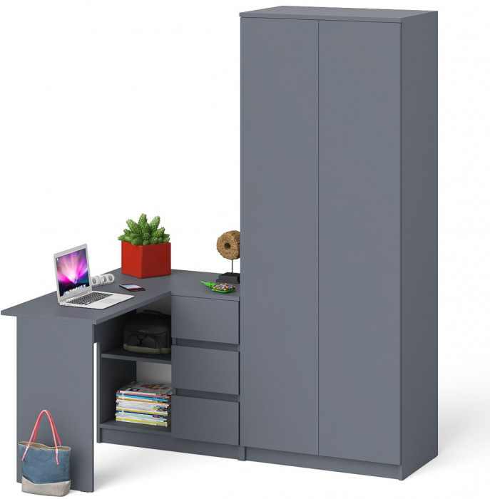 Мори Стол компьютерный МС-16 правый + Шкаф МШ800.1, цвет графит, ШхГхВ 204,8х84,9х209,6 см., выдвижные ящики справа, НЕ универсальная сборка