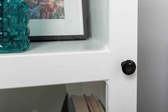 Остин 16.394.03 Шкаф-витрина(пенал), белый шагрень/дуб крафт золотой