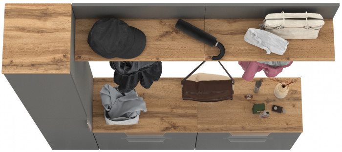 Октава Прихожая 34, цвет серый графит/дуб крафт золотой/фасады МДФ серый графит, ШхГхВ 162х35,4х197,6 см., универсальная сборка