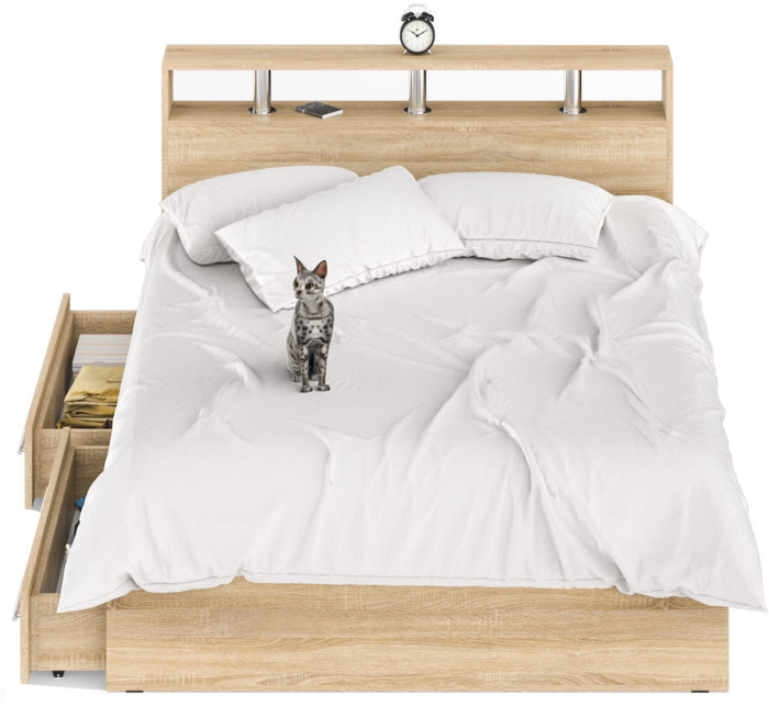 Камелия Кровать с ящиками 1400, дуб сонома