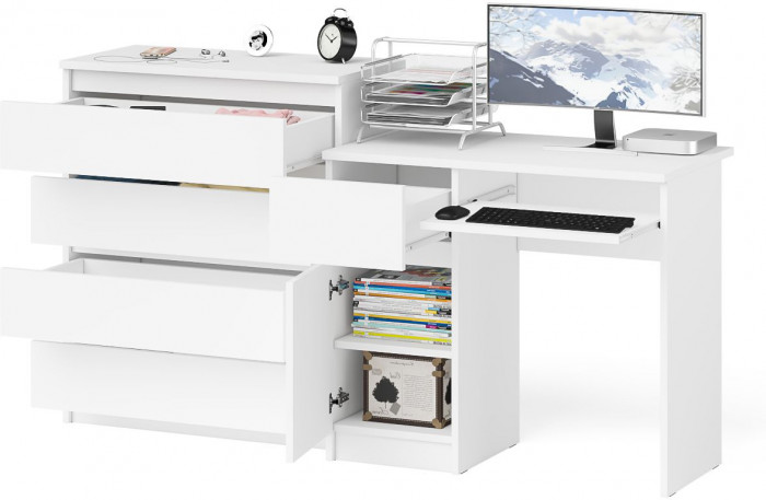 Мори компьютерный стол МС-1 левый + Комод МК800.4, белый