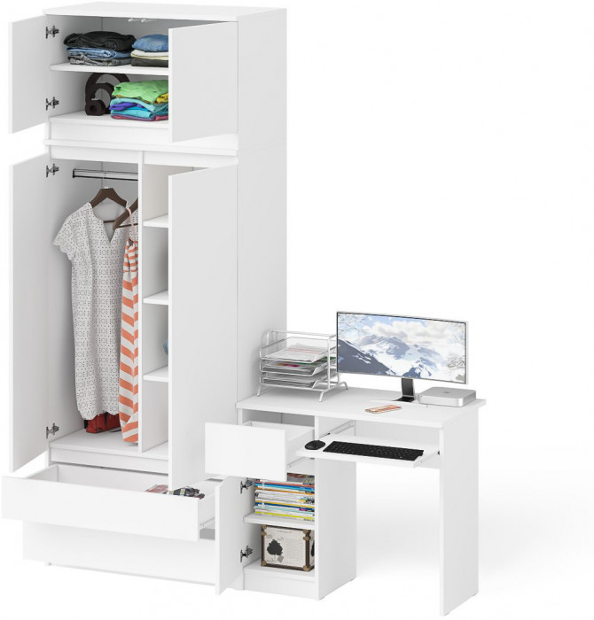 Мори компьютерный стол МС-1 левый + Шкаф МШ900.1 + Антресоль МА900.1, белый