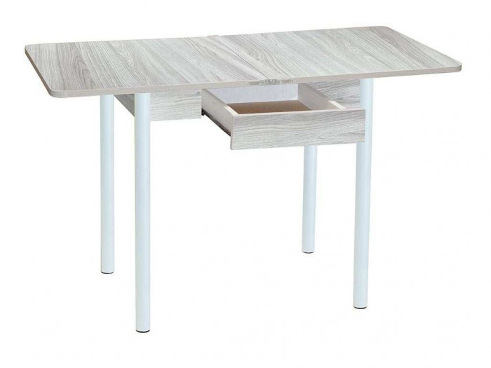 Эко 80х60 стол обеденный раскладной с ящиком / Ясень светлый/белый