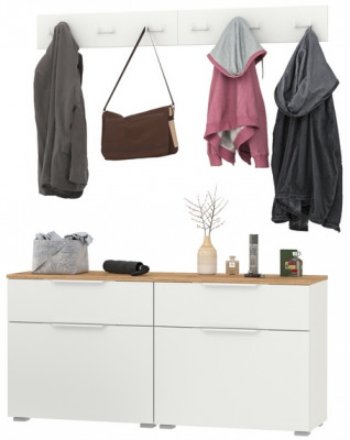 Октава Прихожая 05, белый шагрень/дуб крафт золотой/фасады МДФ белый шагрень