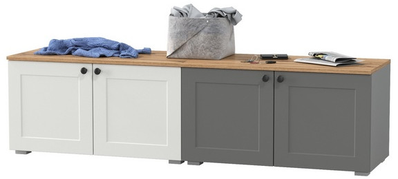 Остин 13.257 Тумба + 13.257 Тумба, белый шагрень/серый графит/дуб крафт золотой