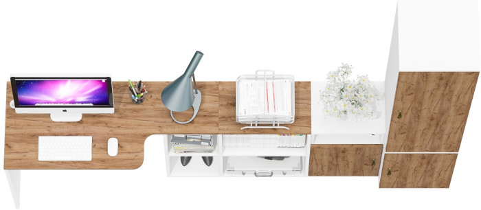 Лидер-8 Стол + Тумба МД 3.19 + Пенал МД 22Б, цвет белый шагрень/крафт золото, ШхГхВ 245х50/37,5х75/190 или 115х160/50х75/190 см., НЕ ун. сборка