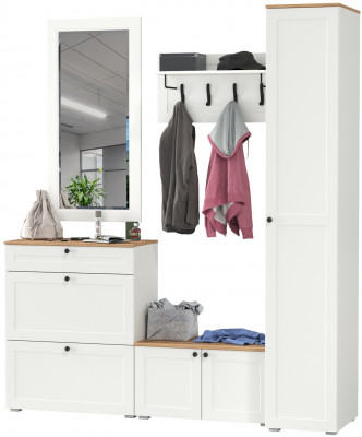 Остин Прихожая 45, цвет белый шагрень/дуб крафт золотой, ШхГхВ 200х54,3х229,6 см., универсальная сборка