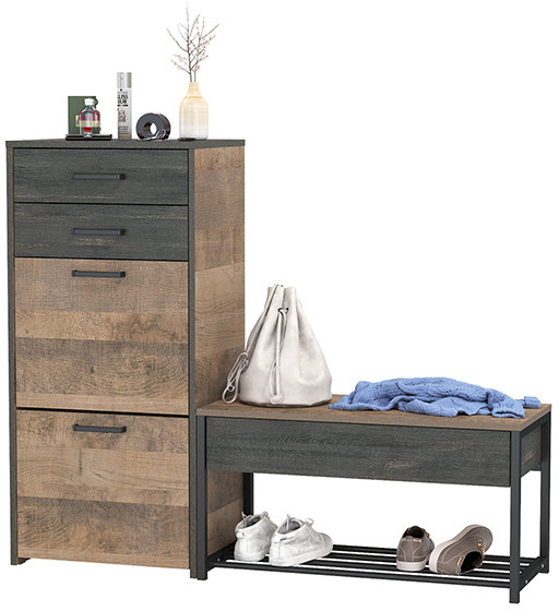 Трувор 13.241.03 Тумба для обуви + 13.241.06 Тумба для обуви, цвет дуб гранж песочный/интра, ШхГхВ 130х37х106,9 см., универсальная сборка