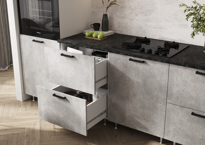 Кухня Рио NEW ЛДСП 3,0м/1080м (490), Компановка №3, Бетон светлый/Крафт белый