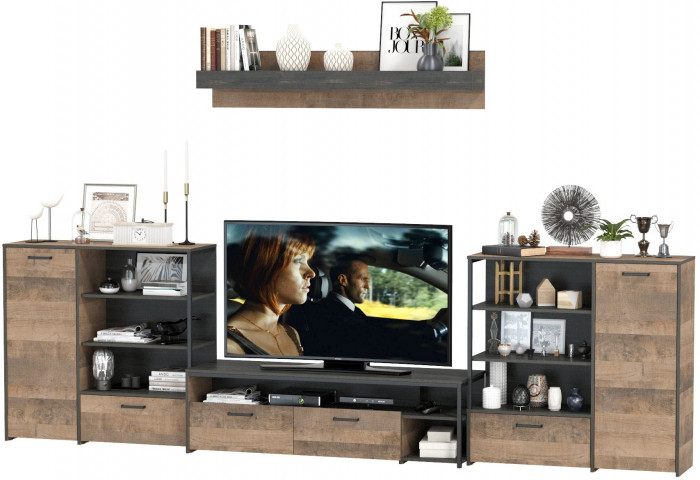 Трувор Гостиная 049, цвет дуб гранж песочный/интра, ШхГхВ 367,8х45,4х210 см., универсальная сборка